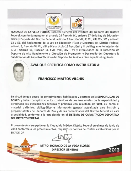 Aval Instructor Coreanito Mateos